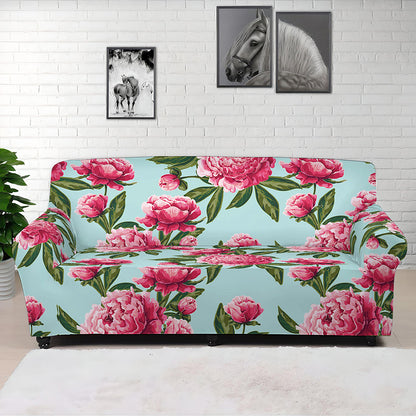 Pink Peony Pattern Print Sofa Cover