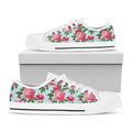 Pink Peony Pattern Print White Low Top Sneakers