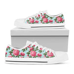 Pink Peony Pattern Print White Low Top Shoes