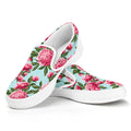 Pink Peony Pattern Print White Slip On Sneakers