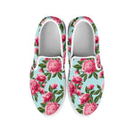 Pink Peony Pattern Print White Slip On Shoes