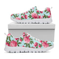 Pink Peony Pattern Print White Running Shoes