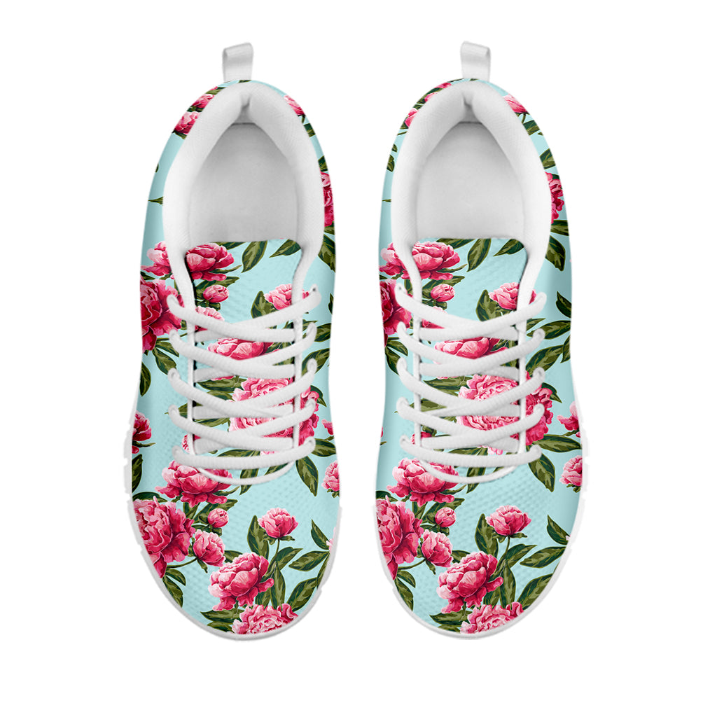 Pink Peony Pattern Print White Sneakers