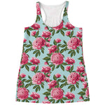 Pink Peony Pattern Print Women's Racerback Tank Top