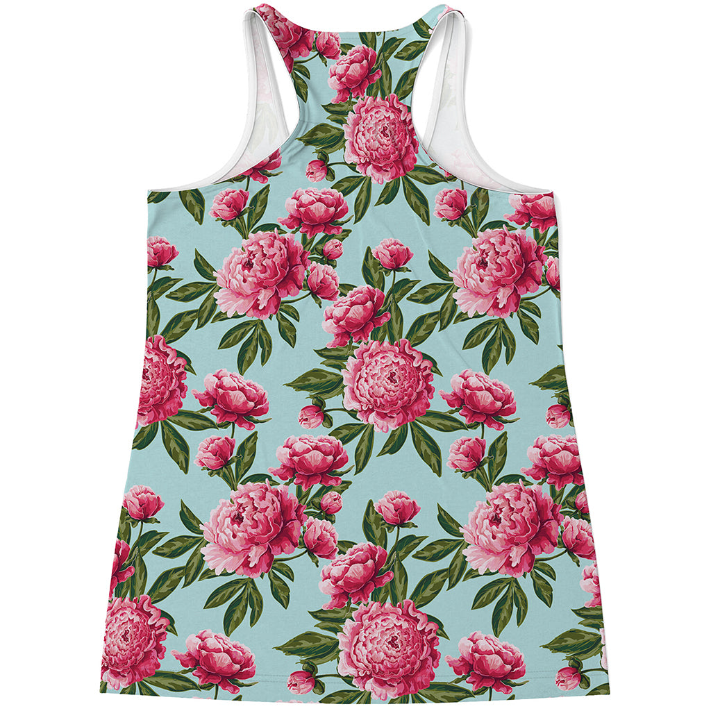 Pink Peony Pattern Print Women's Racerback Tank Top