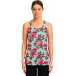Pink Peony Pattern Print Women's Racerback Tank Top