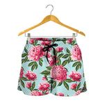 Pink Peony Pattern Print Women's Shorts