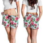 Pink Peony Pattern Print Women's Shorts