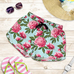 Pink Peony Pattern Print Women's Shorts