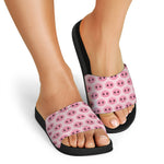 Pink Pig Nose Pattern Print Black Slide Sandals