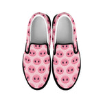 Pink Pig Nose Pattern Print Black Slip On Shoes