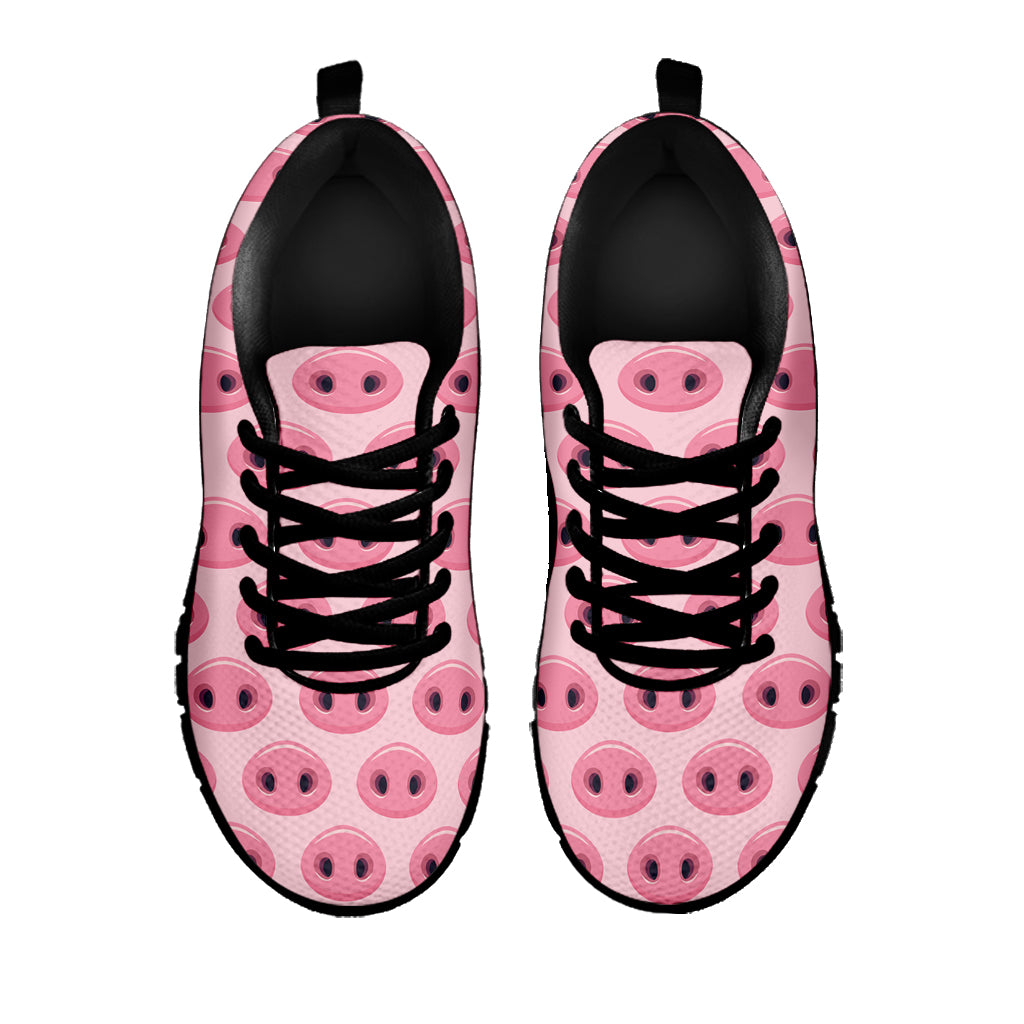 Pink Pig Nose Pattern Print Black Sneakers