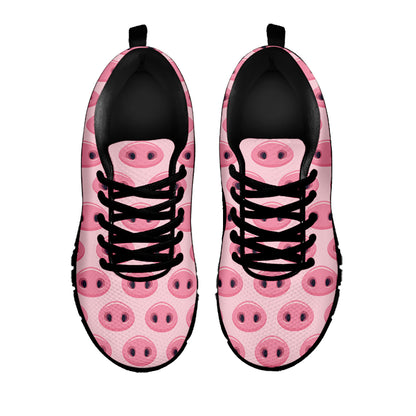 Pink Pig Nose Pattern Print Black Sneakers