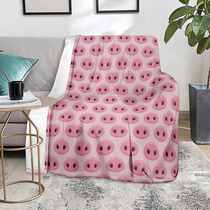Pink Pig Nose Pattern Print Blanket