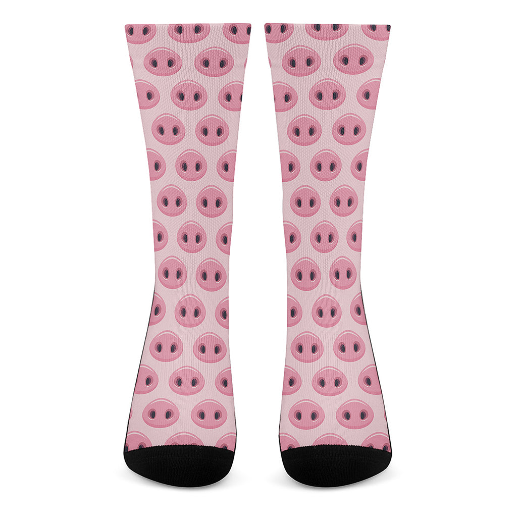 Pink Pig Nose Pattern Print Crew Socks