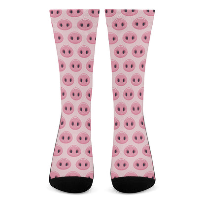 Pink Pig Nose Pattern Print Crew Socks