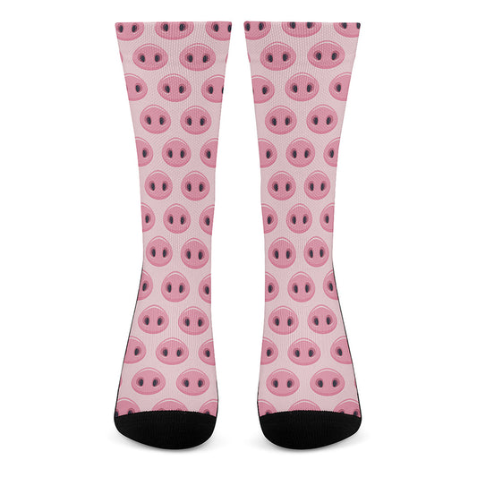 Pink Pig Nose Pattern Print Crew Socks