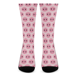 Pink Pig Nose Pattern Print Crew Socks