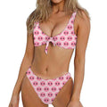 Pink Pig Nose Pattern Print Front Bow Tie Bikini