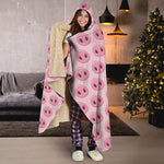 Pink Pig Nose Pattern Print Hooded Blanket