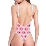 Pink Pig Nose Pattern Print One Piece High Cut Swimsuit