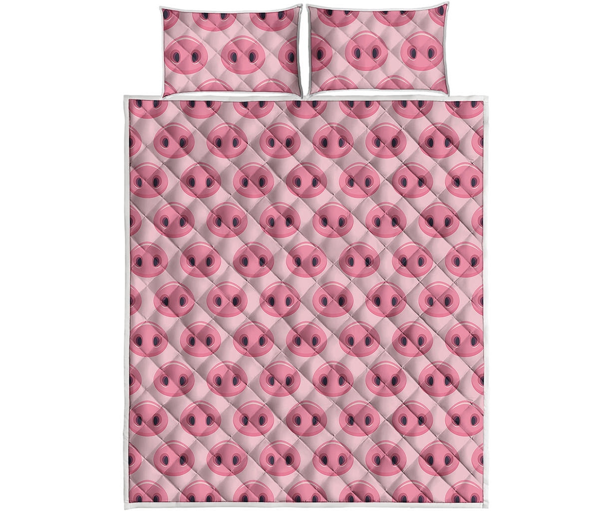 Pink Pig Nose Pattern Print Quilt Bed Set