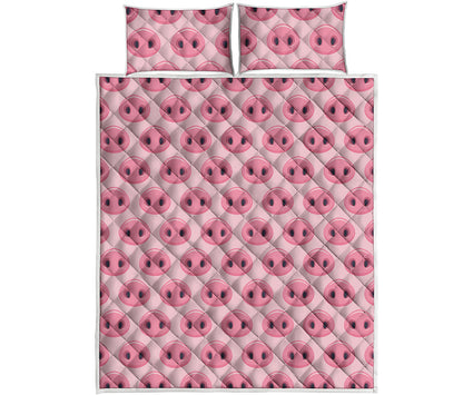 Pink Pig Nose Pattern Print Quilt Bed Set