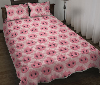 Pink Pig Nose Pattern Print Quilt Bed Set