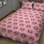 Pink Pig Nose Pattern Print Quilt Bed Set