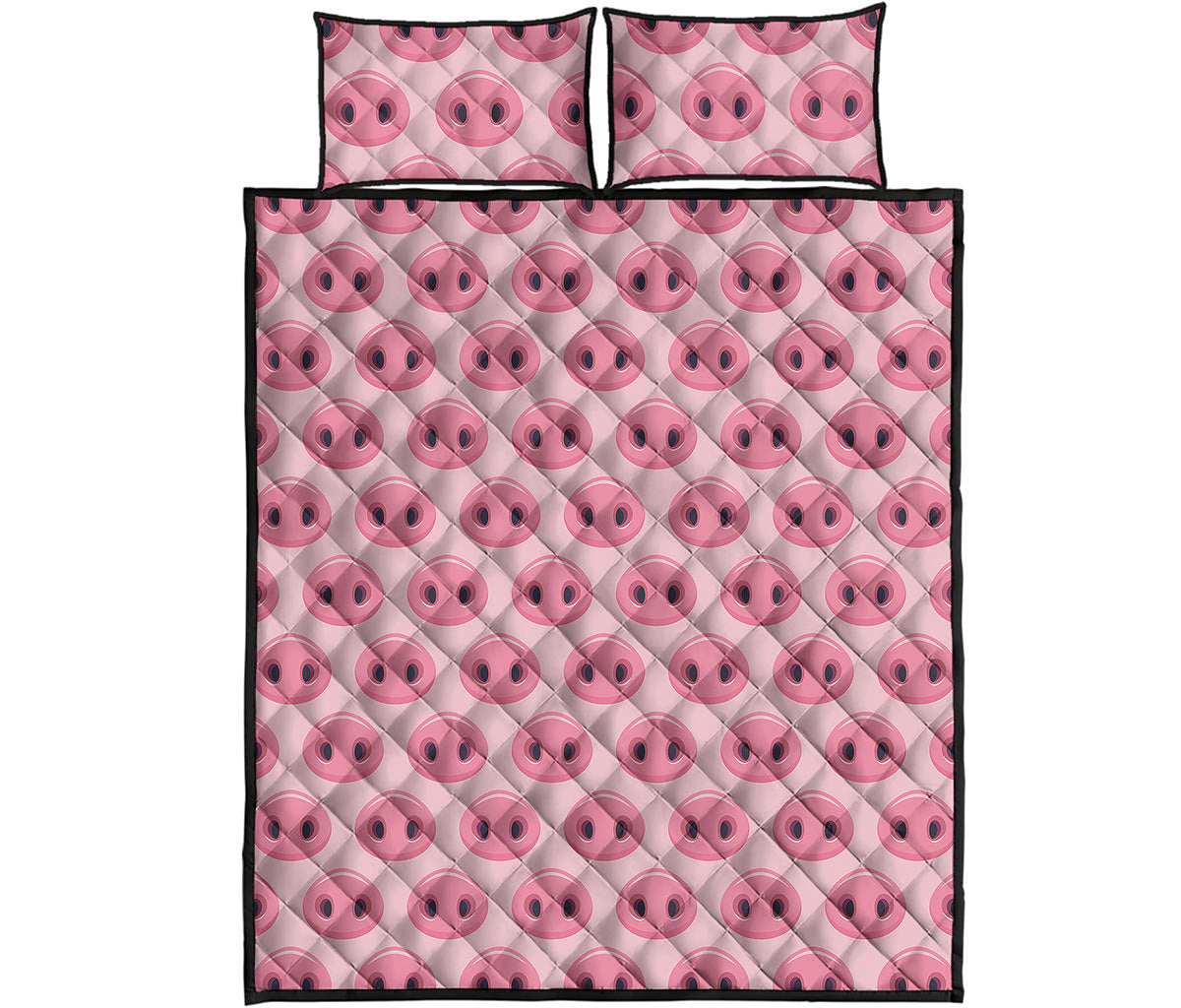 Pink Pig Nose Pattern Print Quilt Bed Set