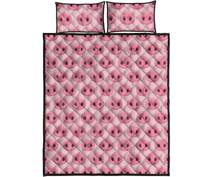 Pink Pig Nose Pattern Print Quilt Bed Set