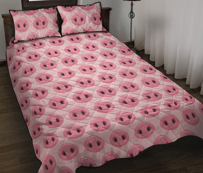 Pink Pig Nose Pattern Print Quilt Bed Set