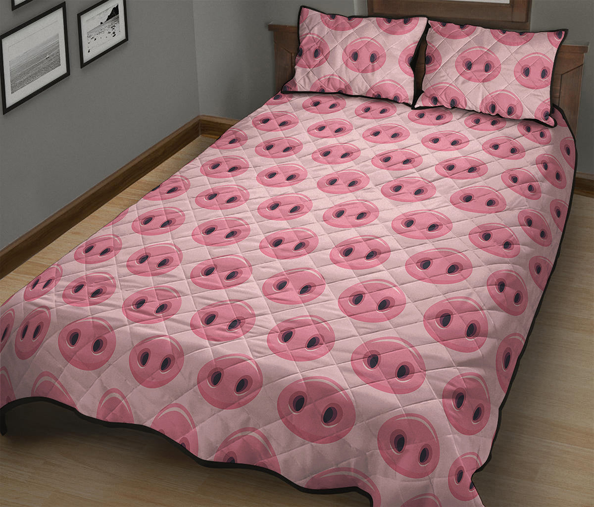 Pink Pig Nose Pattern Print Quilt Bed Set