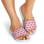 Pink Pig Nose Pattern Print White Slide Sandals