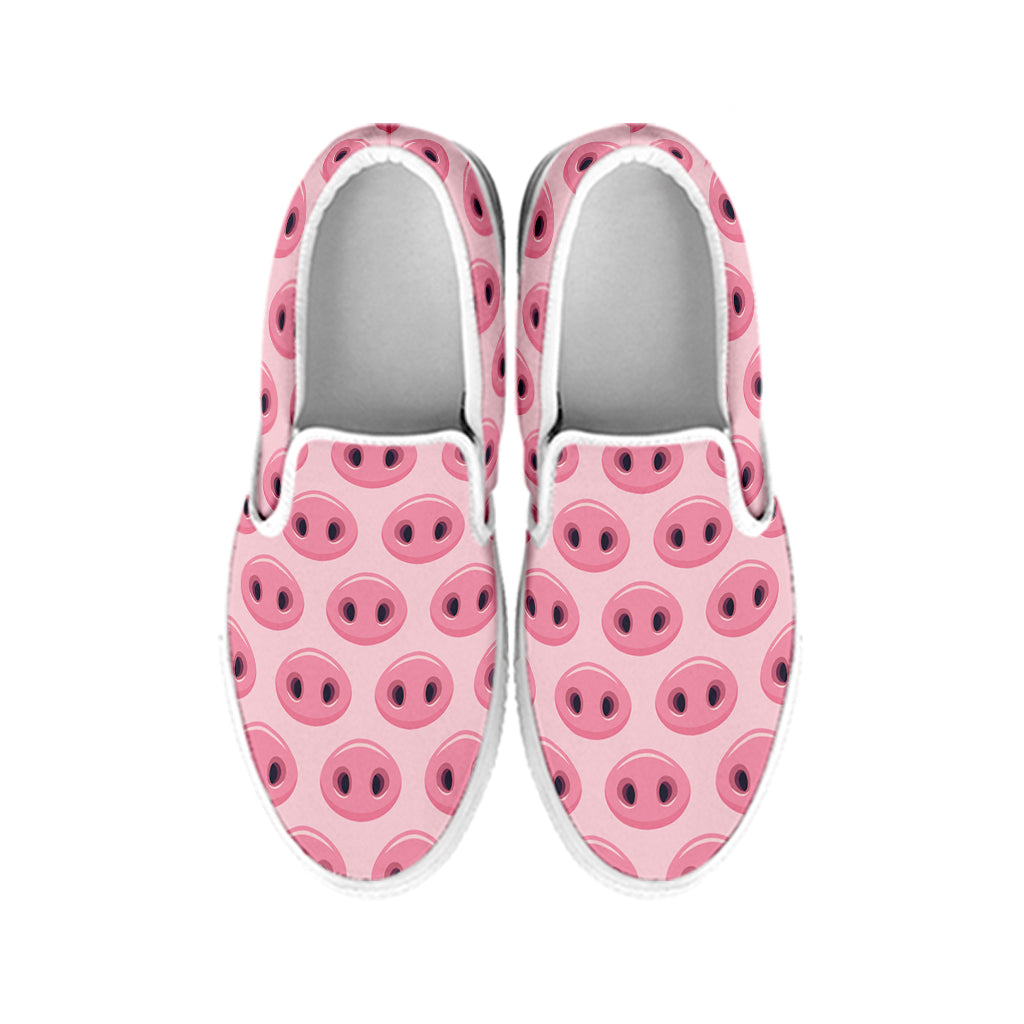 Pink Pig Nose Pattern Print White Slip On Shoes