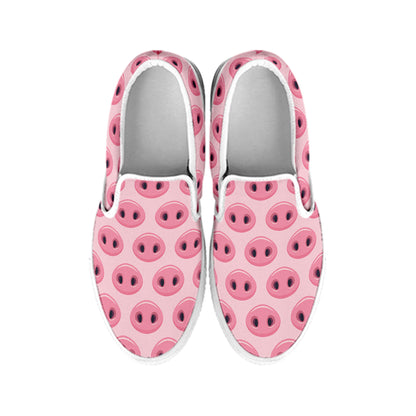 Pink Pig Nose Pattern Print White Slip On Shoes