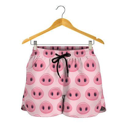 Pink Pig Nose Pattern Print Women's Shorts