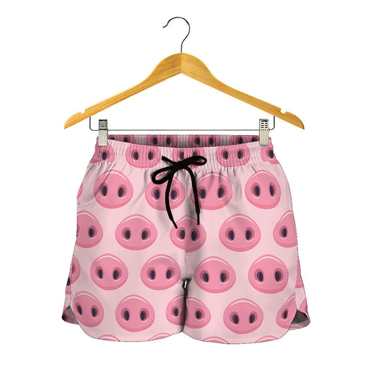 Pink Pig Nose Pattern Print Women's Shorts