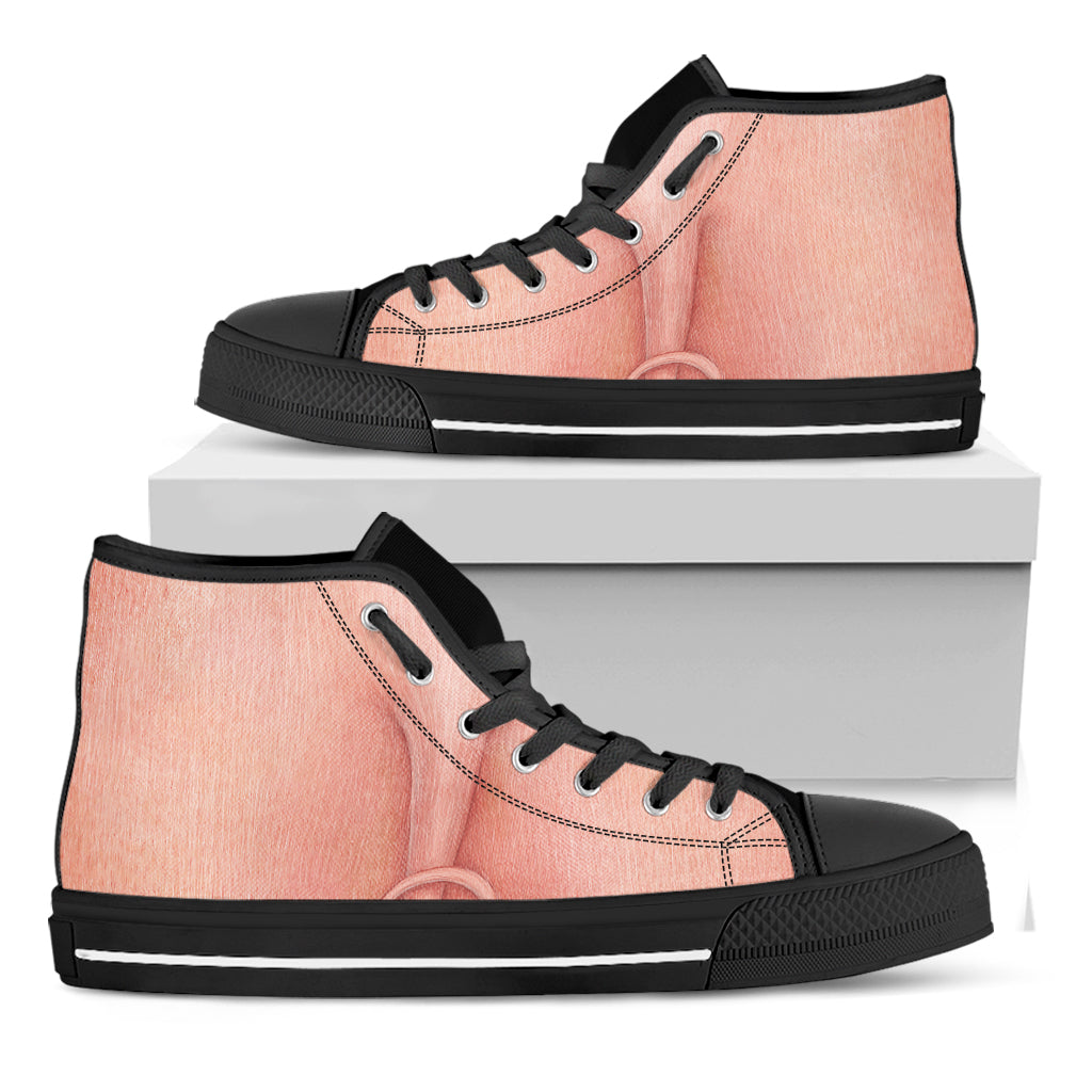 Pink Pig Tail Print Black High Top Shoes