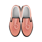 Pink Pig Tail Print Black Slip On Shoes