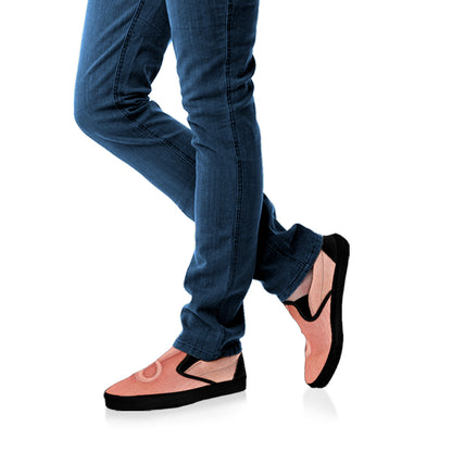 Pink Pig Tail Print Black Slip On Shoes