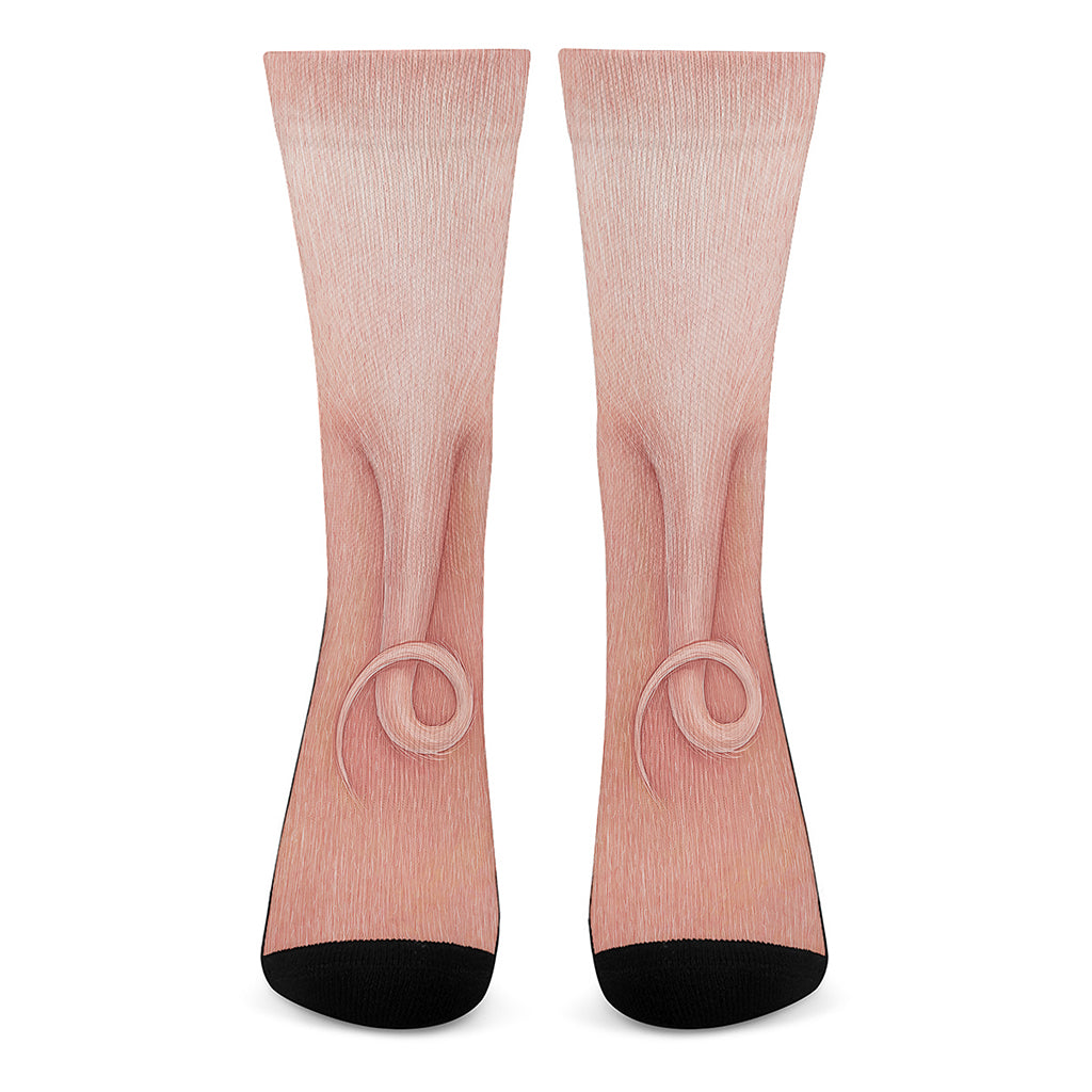 Pink Pig Tail Print Crew Socks