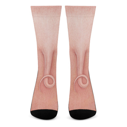 Pink Pig Tail Print Crew Socks