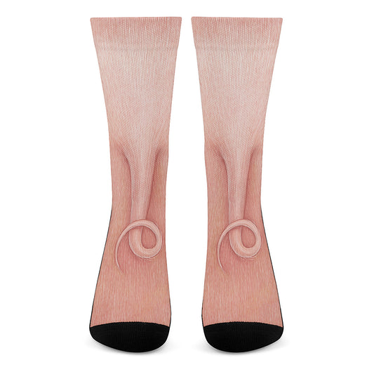 Pink Pig Tail Print Crew Socks