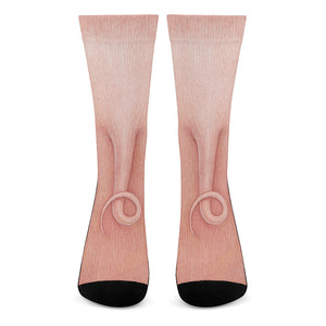 Pink Pig Tail Print Crew Socks