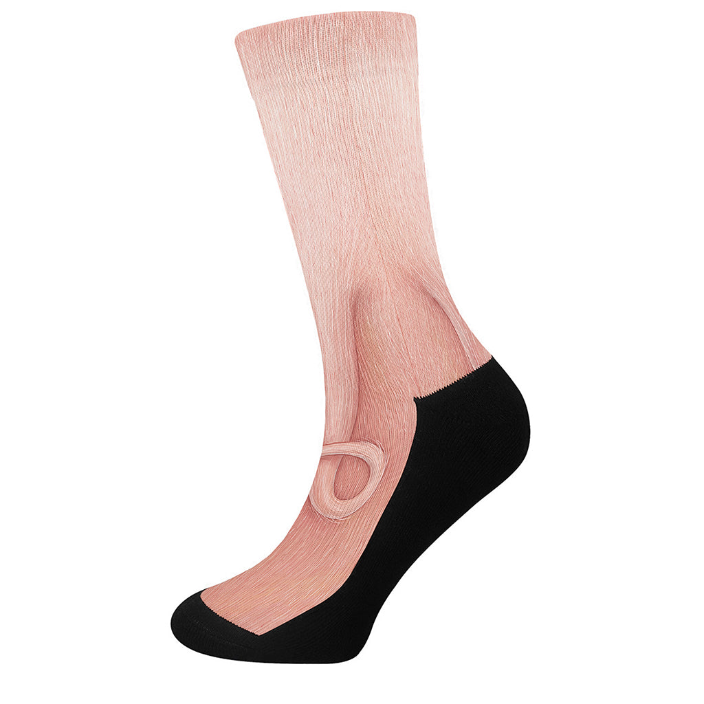 Pink Pig Tail Print Crew Socks