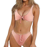 Pink Pig Tail Print Front Bow Tie Bikini