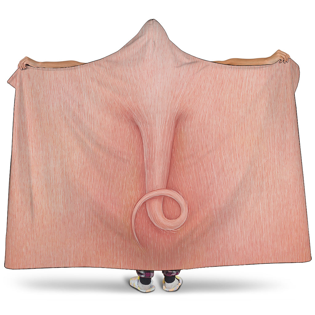 Pink Pig Tail Print Hooded Blanket