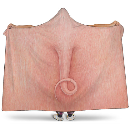 Pink Pig Tail Print Hooded Blanket