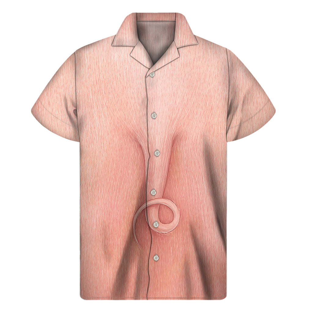 Pink Pig Tail Print Men's Short Sleeve Shirt